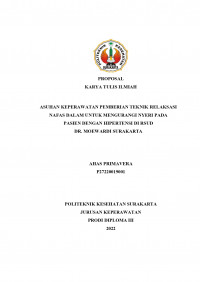Image of ASUHAN KEPERAWATAN PEMBERIAN TEKNIK RELAKSASI  NAFAS DALAM UNTUK MENGURANGI NYERI PADA  PASIEN DENGAN HIPERTENSI DI RSUD  DR. MOEWARDI SURAKARTA