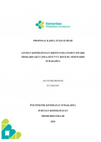 Image of ASUHAN KEPERAWATAN KRITIS PADA PASIEN INFARK MIOKARD AKUT (IMA) DI ICVCU RSUD Dr. MOEWARDI SURAKARTA