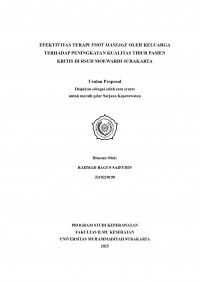 Image of EFEKTIVITAS TERAPI FOOT MASSAGE OLEH KELUARGA TERHADAP PENINGKATAN KUALITAS TIDUR PASIEN KRITIS DI RSUD MOEWARDI SURAKARTA