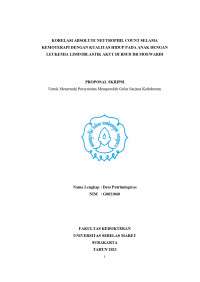 Image of KORELASI ABSOLUTE NEUTROPHIL COUNT SELAMA KEMOTERAPI DENGAN KUALITAS HIDUP PADA ANAK DENGAN LEUKEMIA LIMFOBLASTIK AKUT DI RSUD DR MOEWARDI