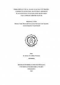 PERBANDINGAN VISUAL ANALOG SCALE DAN NEUTROPHILLYMPHOCYTE RATIO PADA TRANSVERSUS ABDOMINIS  PLANE BLOCK DAN ANALGESIA INFILTRASI PASIEN  PASCA OPERASI ABDOMEN BAWAH