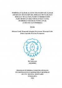 PERBEDAAN KADAR ALANINE TRANSAMINASE, KADAR
ASPARTATE TRANSAMINASE, DERAJAT MUNTAH, DAN 
DERAJAT MUAL PADA PASIEN TUBERKULOSIS 
PARU RESISTAN OBAT DENGAN DAN TANPA  
PEMBERIAN EKSTRAK TEMULAWAK 
(CURCUMA XANTHORRIZA)