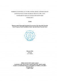 PERBEDAAN KETEBALAN TUNIKA INTIMA-MEDIA ARTERI KAROTIS
KOMUNIS PADA PASIEN DIABETES MELITUS TIPE 2 DAN
NONDIABETES MELITUS DI RSUD DR MOEWARDI
SURAKARTA