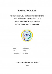 Image of TINGKAT KESESUAIAN PENULISAN RESEP PASIEN BPJS TERHADAP FORMULARIUM NASIONAL DAN FORMULARIUM RUMAH SAKIT DI RAWAT  JALAN CENDANA RSUD DR. MOEWARDI