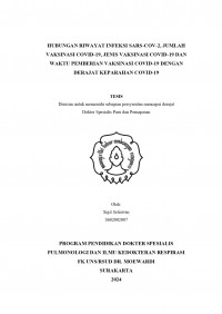 HUBUNGAN RIWAYAT INFEKSI SARS-COV-2, JUMLAH
VAKSINASI COVID-19, JENIS VAKSINASI COVID-19 DAN 
WAKTU PEMBERIAN VAKSINASI COVID-19 DENGAN
DERAJAT KEPARAHAN COVID-19 
HALAMAN JUDUL