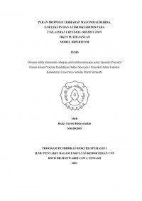 Image of PERAN PROPOLIS TERHADAP MALONDIALDEHIDA,
E-SELEKTIN DAN ATEROSKLEROSIS PADA  
UNILATERAL URETERAL OBSTRUCTION 
TIKUS PUTIH JANTAN 
MODEL HIPERTENSI