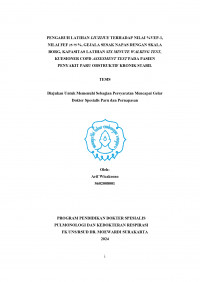 PENGARUH LATIHAN LIUZIJUE TERHADAP NILAI %VEP-1, 
NILAI FEF 25-75
 
%, GEJALA SESAK NAPAS DENGAN SKALA 
BORG, KAPASITAS LATIHAN SIX MINUTE WALKING TEST, 
KUESIONER COPD ASSESMENT TEST PADA PASIEN 
PENYAKIT PARU OBSTRUKTIF KRONIK STABIL