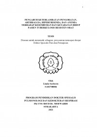 Image of PENGARUH KETERLAMBATAN PENGOBATAN,
ARTHRALGIA, HIPERURISEMIA, DAN ANEMIA 
TERHADAP KESEMBUHAN DAN KETAHANAN HIDUP
PASIEN TUBERKULOSIS RESISTEN OBAT
