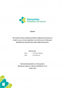 Image of PENGARUH TERAPI AFIRMASI POSITIF TERHADAP KECEMASAN PASIEN GAGAL GINJAL KRONIK YANG MENJALANI TINDAKAN HEMODIALISA DI RSUD DR. MOEWARDI SURAKARTA