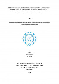 Image of PERBANDINGAN ANTARA PEMBERIAN INFUS KONTINU LIDOKAIN DAN
MORFIN TERHADAP SKOR VISUAL ANALOG SCALE DAN KADAR 
NEUTROPHIL-LYMPHOCYTE RATIO PASCA LAPAROTOMI